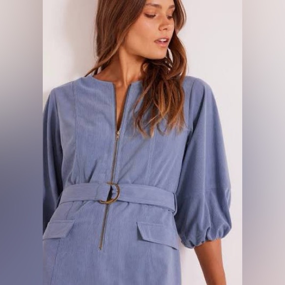 MINKPINK Thea Belted Mini Dress Slate Blue NWT Size Large - Picture 2 of 5